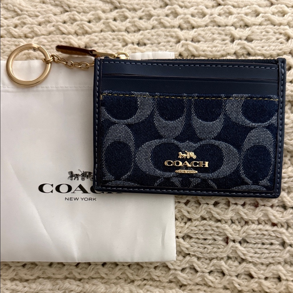 Coach Denim Blue Card Holder with Gold Details